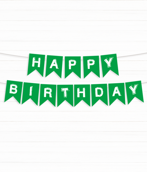 Гірлянда із прапорців "Happy Birthday!" зелена з білими літерами (04523) 04523 (1) фото