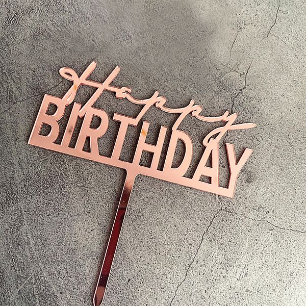 Топпер для торта "Happy birthday" розовое золото 40-78 фото