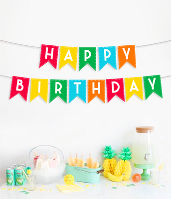 Бумажная гирлянда-флажки разноцветная "Happy Birthday!" (02951) 02951 фото