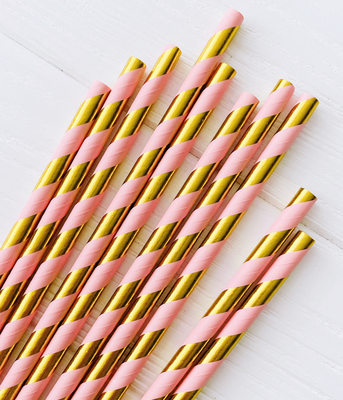 Паперові трубочки "Pink gold stripes" 10 шт (0205651) 0205651 фото
