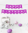 Гирлянда из флажков "Happy Birthday!" лиловая с белыми буквами (03113)
