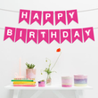 Гирлянда из флажков "Happy Birthday!" розовая с белыми буквами (04522)