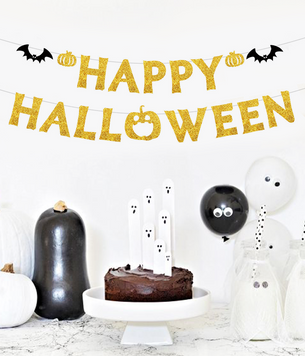 Блестящая золотая гирлянда на Хэллоуин "Happy Halloween" (H674) H674 фото