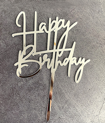 Топпер для торта "Happy birthday" срібний 14х10 см (B-927) B-927 фото