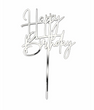 Топпер для торта "Happy birthday" серебряный 14х10 см (B-927)