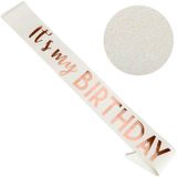 Лента через плечо на день рождения "It&#39;s my Birthday" белая-розовое золо MB02 фото