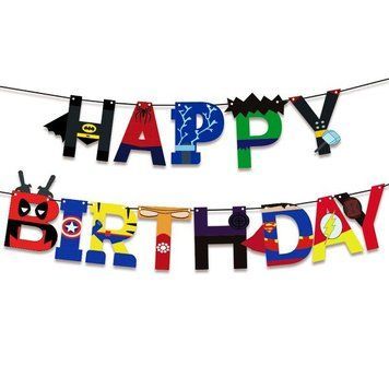 Бумажна гірлянда для свята супергероїв Happy Birthday S207 фото
