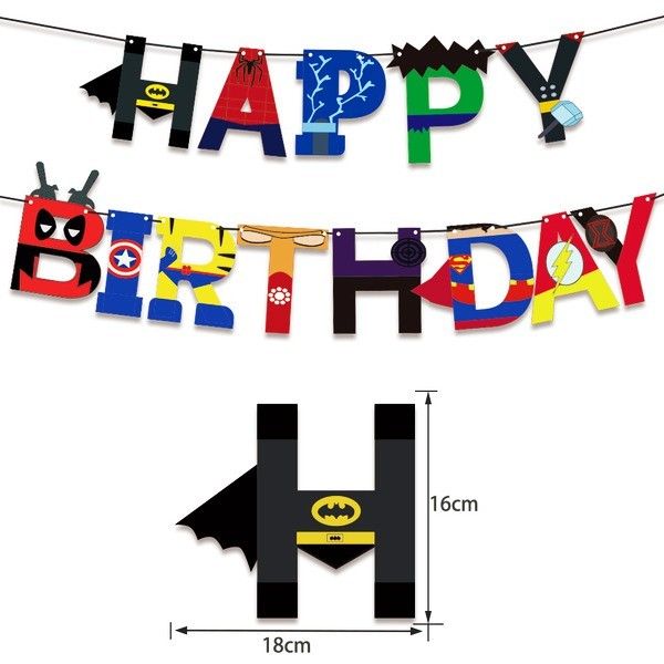 Бумажная гирлянда для праздника супергероев "Happy Birthday" S207 фото