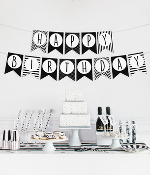 Гирлянда из флажков "Happy Birthday!" черно-белая (02508) 02508 фото