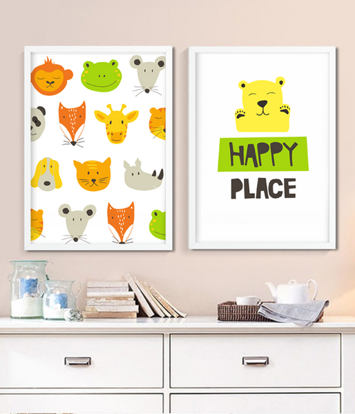 Набор из двух постеров для детской комнаты с животными "HAPPY PLACE" 2 размера (01796) 01796 (A3) фото