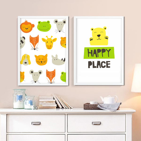 Набір із двох постерів для дитячої кімнати з тваринами "HAPPY PLACE" 2 розміри (01796) 01796 (A3) фото