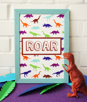 Постер для праздника с фигурками динозавров "ROAR" 2 размера без рамки (03221) 03221 фото