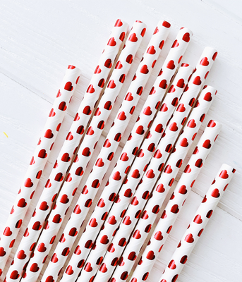 Бумажные трубочки с сердечками "White red foil hearts" 10 шт (0205655) 0205655 фото