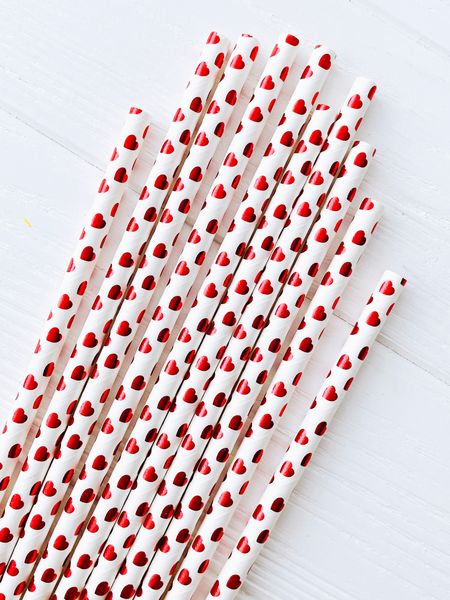 Бумажные трубочки с сердечками "White red foil hearts" 10 шт (0205655) 0205655 фото