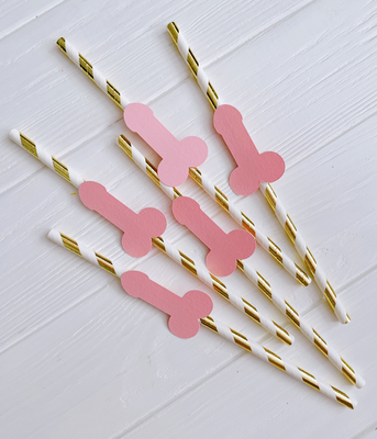 Трубочки с пенисами на девичник розово-золотые 5 шт (H013) H013-2 фото