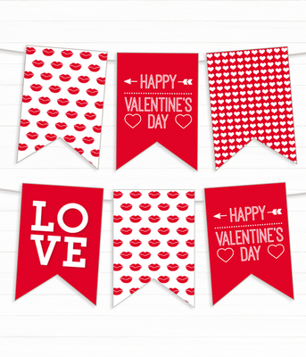 Паперова гірлянда на день закоханих  "Happy Valentine's day" (12 прапорців) V700 фото