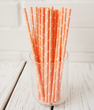 Бумажні трубочки Peach white stars (10 шт.) straws-08 фото