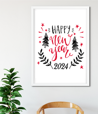 Новогодний постер "Happy New Year 2024" 2 размера без рамки (03314) 03314 фото