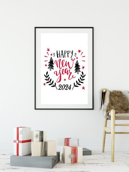 Новогодний постер "Happy New Year 2024" 2 размера без рамки (03314) 03314 фото