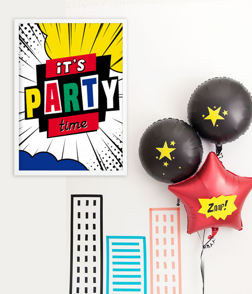Постер для праздника супергероев "It's party time" (S41) S41 фото
